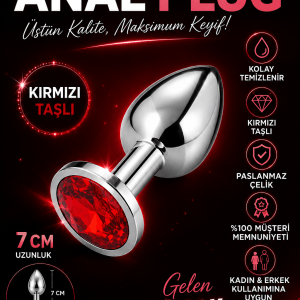 7 CM Paslanmaz Çelik Kırmızı Taşlı Anal Plug – Metal Anal Tıkaç – Unisex Özel Tasarım
