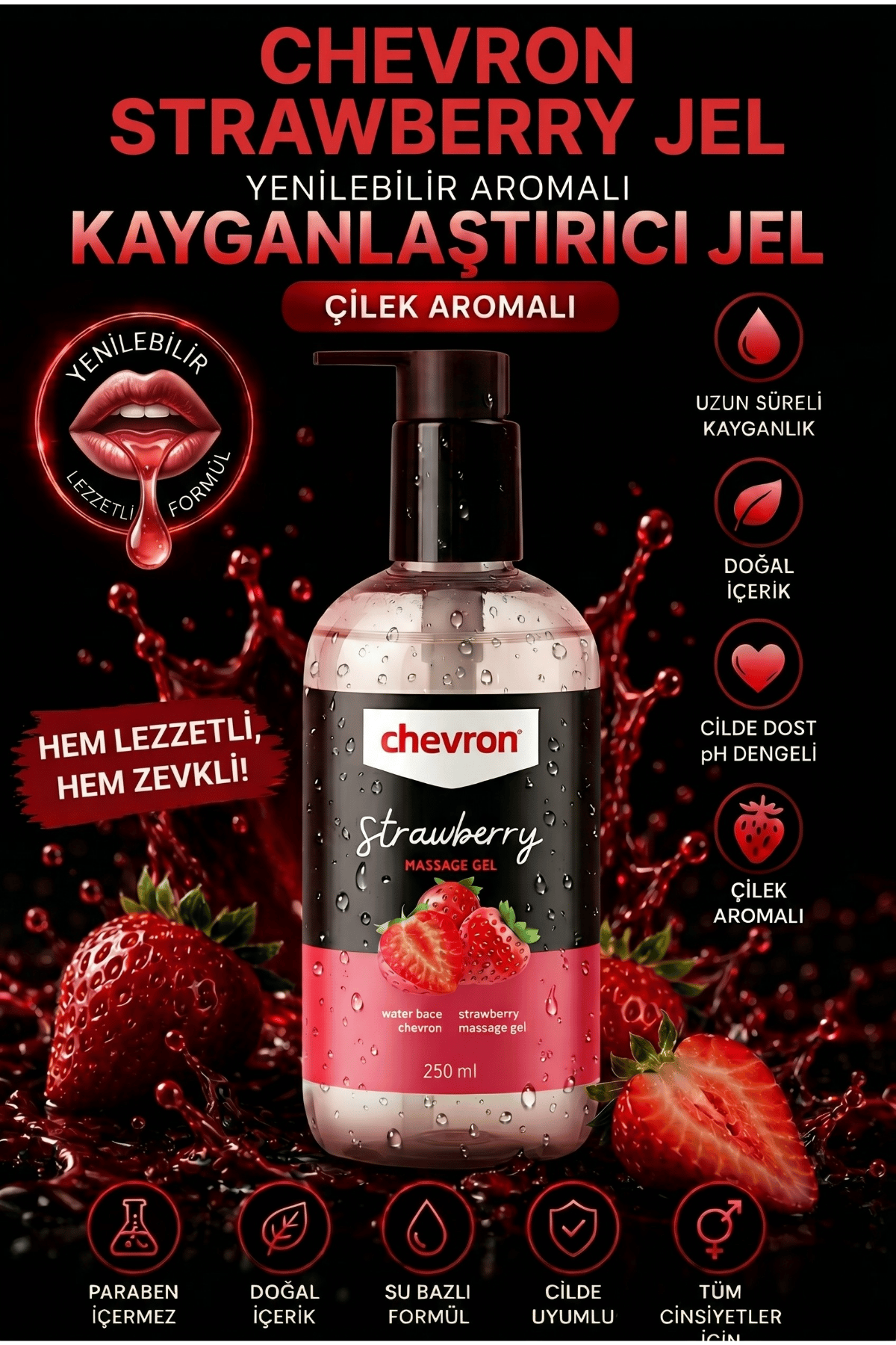 Chevron 250 ML Çilek Aromalı Su Bazlı Doğal Kayganlaştırıcı Jel 6 Chevron 250 ML Çilek Aromalı Su Bazlı Doğal Kayganlaştırıcı Jel - Görsel 6